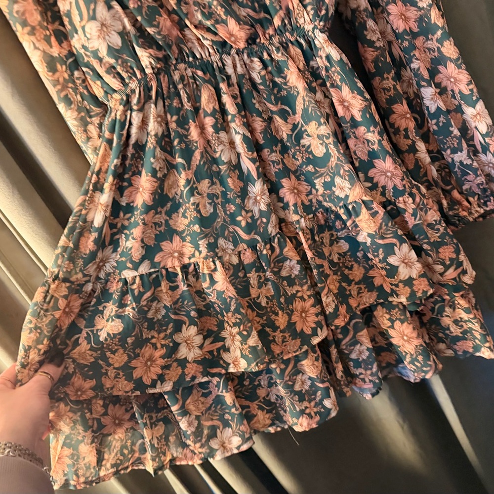 Flying Tomato Green Midi Dress with Peach Floral Print - Picture 3 of 5